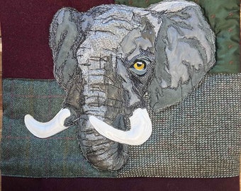 Elephant Cushion - No. 63 - Tash’s Woodland Creatures Tweed Silk & Leather Cushion Series
