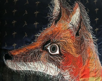Fox Cushion - No. 54 - Tash’s Woodland Creatures Tweed Silk & Leather Cushion Series