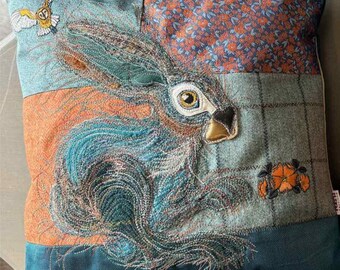 Moonlight Hare Cushion - No. 81 - from  Tash’s Woodland Creatures Tweed Silk & Leather Cushion Series