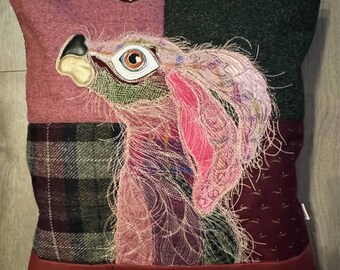 Hare in the Forest Cushion - No. 59 - from Tash’s Woodland Creatures Tweed Silk & Leather Cushion Series