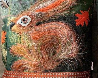 Autumn Hare Cushion - No. 73 - from Tash’s Woodland Creatures Tweed Silk & Leather Cushion Series