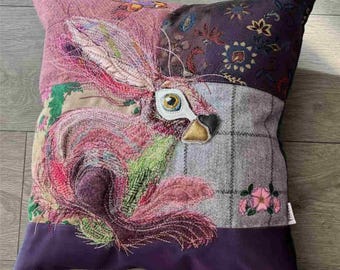 Hare Looking at Sunrise Cushion - No. 77- from Tash’s Woodland Creatures Tweed Silk & Leather Cushion Series