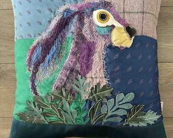 Hare in Hedgerow Cushion  - No. 56 - Tash’s Woodland Creatures Tweed Silk & Leather Cushion Series