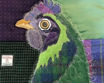 Hen Cushion - No. 39 - Tash's Woodland Creatures Tweed Silk & Leather Cushion Series