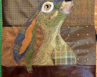 Star-Gazing Hare Cushion - No. 80 - Tash’s Woodland Creatures Tweed Silk & Leather Cushion Series