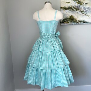 Teal & White Gingham Dress with Tiered Ruffles Authentic | Etsy
