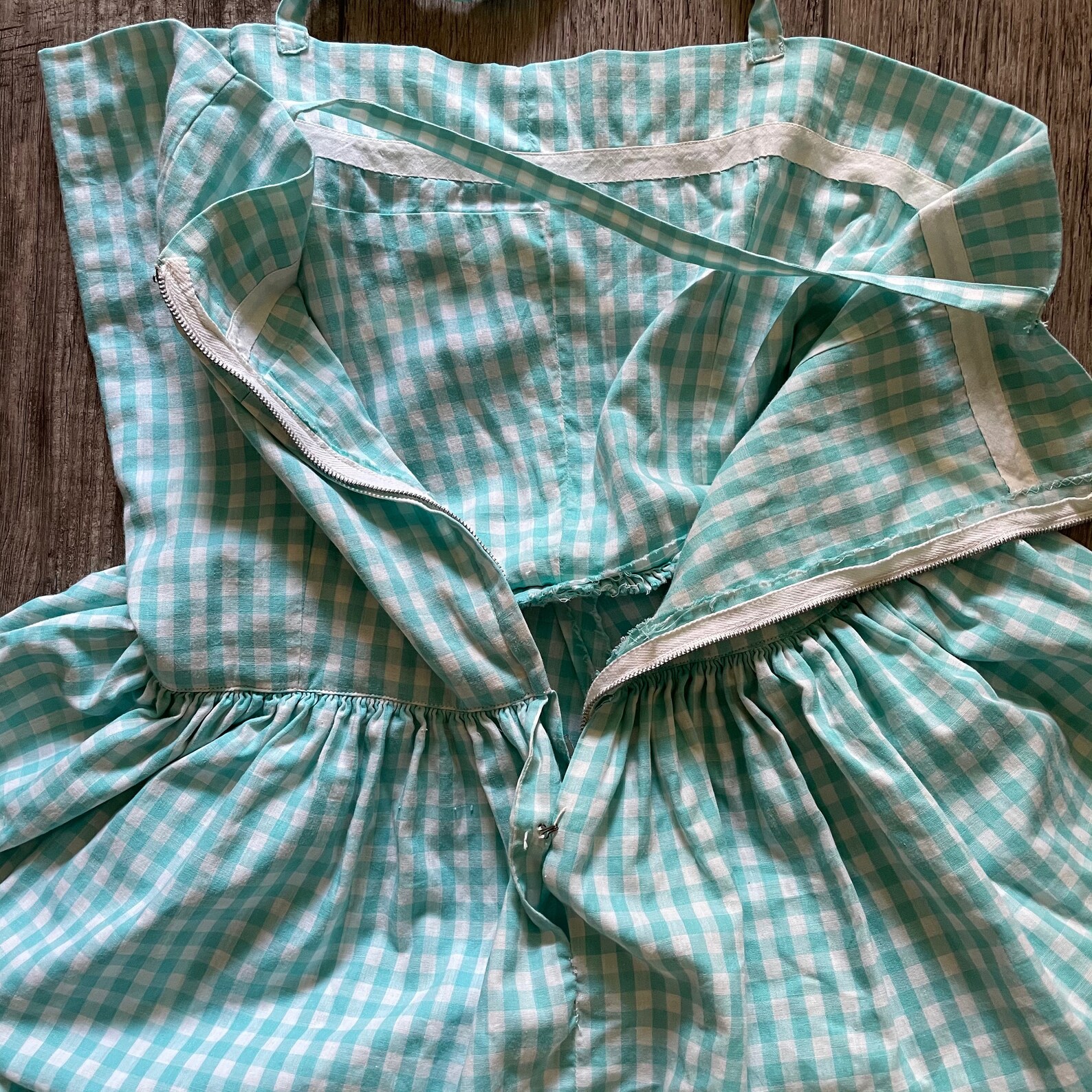 Teal & White Gingham Dress With Tiered Ruffles Authentic | Etsy