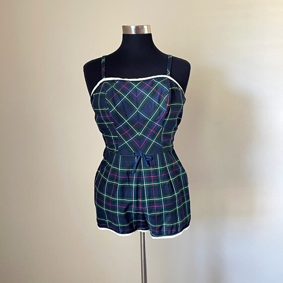 Navy, Black, Green, & Red Plaid Bathing Suit/Rompe