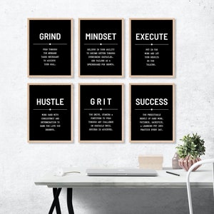 PRINTABLE Office Wall Art Décor, Motivational Wall Art Quotes SET of 6 Black | Digital Prints Download | Art Expressed Mindset
