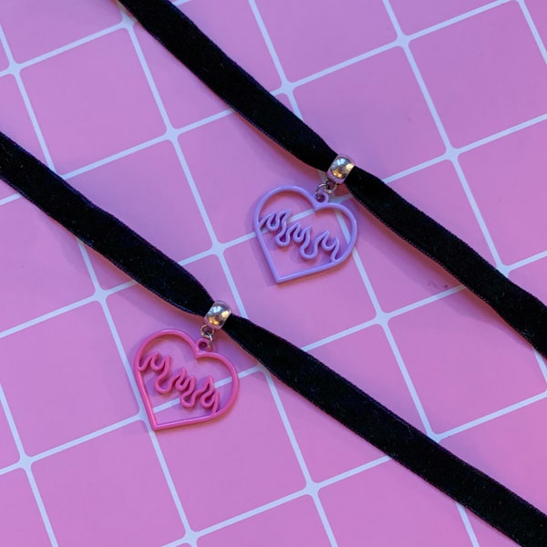 Y2K Heart Metal Pendant Choker Necklace - Adjustable Size