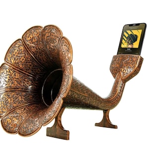 Gramophone iPhone Passivlautsprecher, handgefertigte Wohndekoration, Muttertagsgeschenk, akustischer Iphone-Verstärker, iPhone Kupferlautsprecher, handgefertigtes Geschenk Bild 7