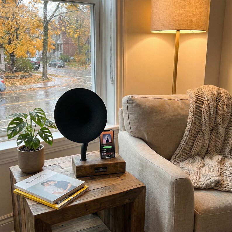 Acoustic iPhone Speaker, Gramophone iPhone Passive Speaker, Unique Home Decor, Holiday Gift for New Home image 7