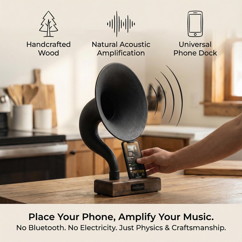 Acoustic iPhone Speaker, Gramophone iPhone Passive Speaker, Unique Home Decor, Holiday Gift for New Home image 13