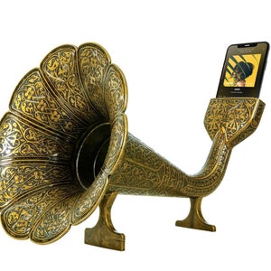 Gramophone iPhone Passivlautsprecher, handgefertigte Wohndekoration, Muttertagsgeschenk, akustischer Iphone-Verstärker, iPhone Kupferlautsprecher, handgefertigtes Geschenk Bild 1