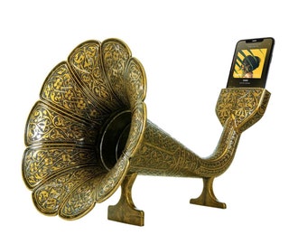 Enceinte passive iPhone Gramophone, Décoration d'intérieur faite main, Cadeau fête des Mères, Amplificateur acoustique Iphone, Enceinte cuivre pour iPhone, Cadeau fait main