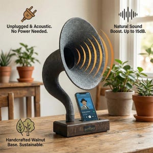 Altoparlante grammofono per iPhone, regali di inaugurazione della casa, regalo fatto a mano per gli amanti della musica, arredamento unico per la casa, altoparlante acustico personalizzato