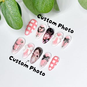Kpop Cute Pink Nail Set (Custom Photos)