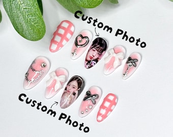 Kpop Cute Pink Nail Set (Custom Photos)