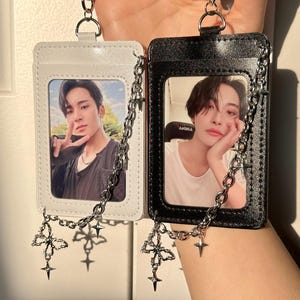 Portatarjetas fotográficas Kpop con llavero de cadena de mariposa estéticamente genial para credencial de identificación