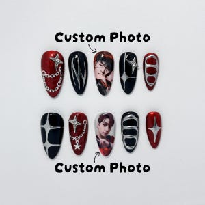Kpop Red Black Nail Set (Custom Photos)