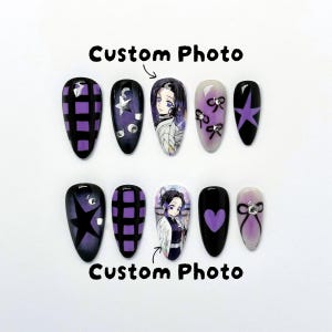 Kpop Cute Purple Nail Set (Custom Photos)