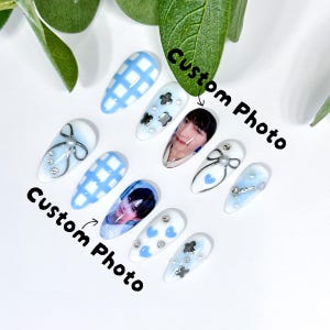 Kpop Cute Blue Nail Set (Custom Photos)