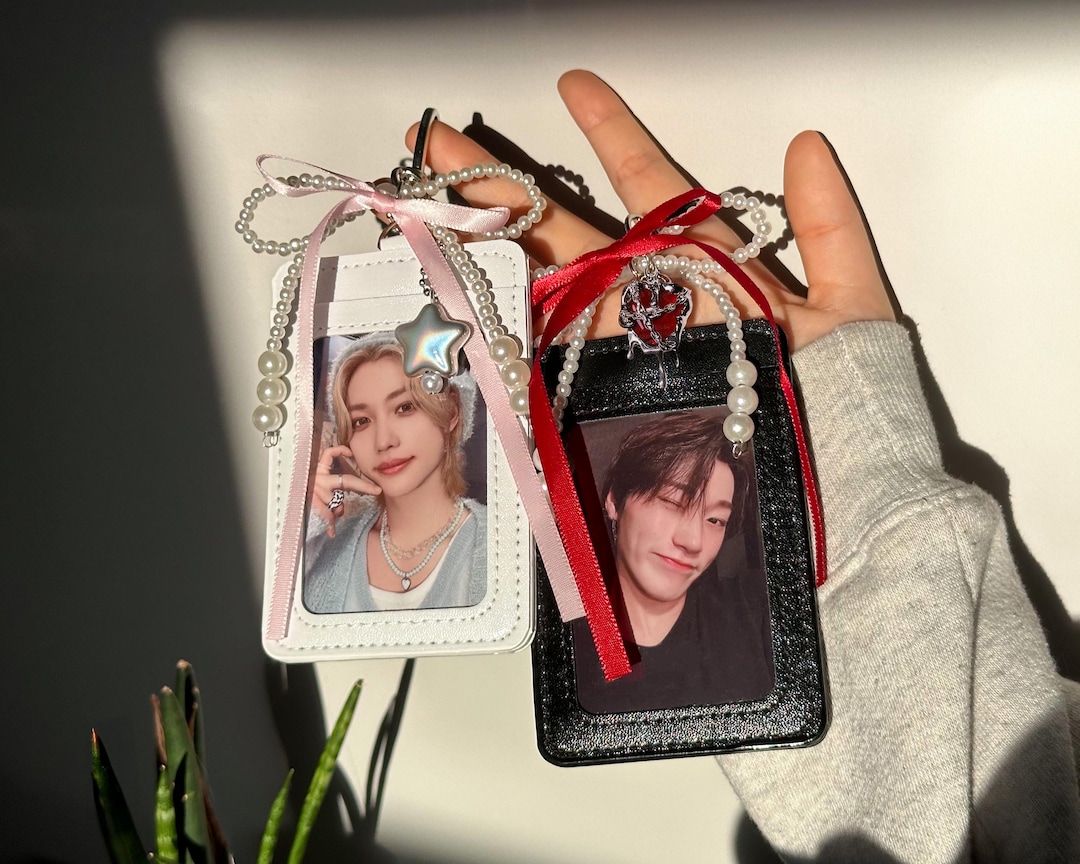 Kpop Photocard PC Holder With Pearl Bow Ribbon Heart Star Charm Keychain for Bag - Etsy