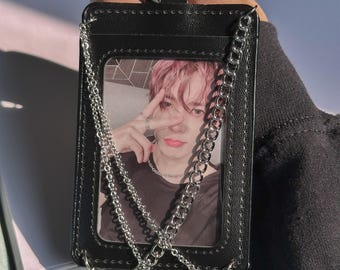 Kpop Photocard Holder with Aesthetic Cool Heart Chain Keychain for Badge ID Card kpop bag charm