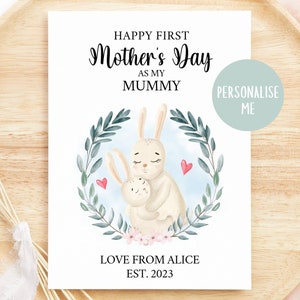 Biglietto personalizzato per la festa della mamma, Biglietto per la prima festa della mamma, Biglietto per la prima festa della mamma, Per la mamma dei bambini Biglietto personalizzato per il bambino, Coniglietto del bosco