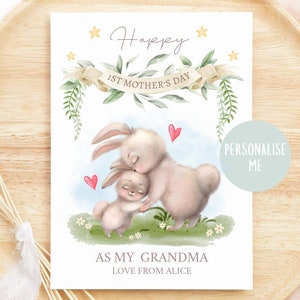 Personalisierte Muttertagskarte, Mama 1. Muttertagskarte, erster Muttertag, für Mama von Kindern Personalisierte Karte von Baby, Waldhase