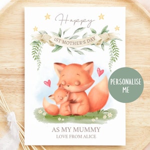 Biglietto personalizzato per la festa della mamma, Biglietto per la prima festa della mamma, Biglietto per la prima festa della mamma, Per la mamma dei bambini Biglietto personalizzato per il bambino, Volpe carina