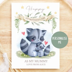 Biglietto personalizzato per la festa della mamma, Biglietto per la prima festa della mamma, Biglietto per la prima festa della mamma, Per la mamma dei bambini Biglietto personalizzato per il bambino, simpatico procione