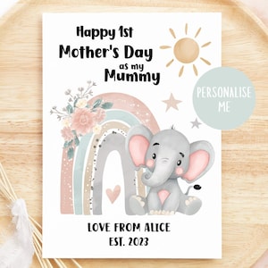 Biglietto personalizzato per la festa della mamma, Biglietto per la prima festa della mamma, Biglietto per la prima festa della mamma, Per la mamma da Bambini Biglietto personalizzato da Baby Elephant Safari