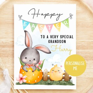 Carte de Pâques personnalisée, premier fils de carte de Pâques, petit-fils, lapin, lapin, cartes de Pâques, neveu, filleul, cousin, première Pâques, 1ère Pâques