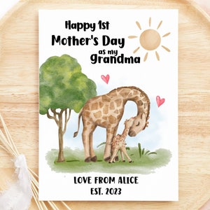 Biglietto personalizzato per la festa della mamma, Biglietto per la prima festa della mamma, Biglietto per la prima festa della mamma, Per la mamma da Kids Biglietto personalizzato da Baby Giraffe Safari
