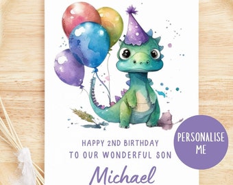 Dinosaur Birthday Card Any Age Personalised, Personalised Kid's Dinosaur Birthday Card, Brother, Son, Grandson, Nephew, Daughter, Niece