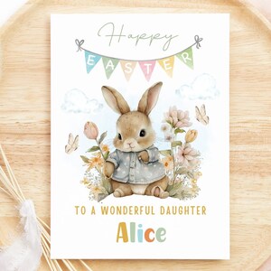 Carte de Pâques personnalisée pour fille, première carte de Pâques fille, petite-fille, lapin, lapin, cartes de Pâques, nièce, filleule, cousine