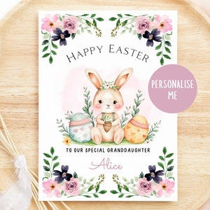 Carte de Pâques mignonne et colorée pour fille, petite-fille, nièce, filleule, carte de Pâques personnalisée pour filles, cartes de Pâques, lapin, lapin