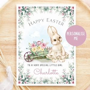 Carte de Pâques mignonne et colorée pour fille, petite-fille, nièce, filleule, carte de Pâques personnalisée pour filles, cartes de Pâques, lapin, lapin
