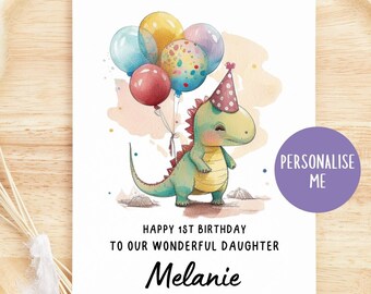 Dinosaur Birthday Card Any Age Personalised, Personalised Kid's Dinosaur Birthday Card, Brother, Son, Grandson, Nephew, Daughter, Niece