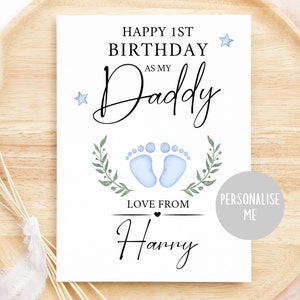 Feliz primer cumpleaños como tarjeta de mi papá, nuevo papá, abuelo, regalo de abuelo, tarjeta personalizada de hijo, hija, nieto, nieta