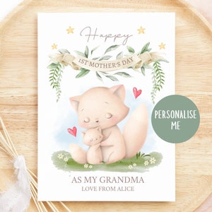 Biglietto personalizzato per la festa della mamma, Biglietto per la prima festa della mamma, Biglietto per la prima festa della mamma, Per la mamma dei bambini Biglietto personalizzato per il bambino, Gatto carino
