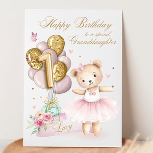 Gepersonaliseerde verjaardagskaart meisjes, elke leeftijd, wenskaart ballerina, kaart voor nichtje, kleindochter, leuke kaart voor haar, 4e 5e 6e 7e 8e