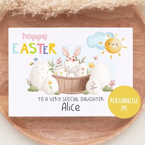 Süße und bunte Osterkarte für Kinder, erste Osterkarte, Kaninchen, Hase, Osterkarten, personalisierte Mädchen-Osterkarte für Nichte, Cousin