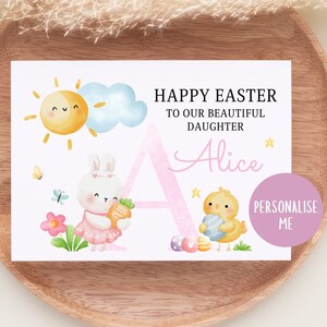 Personalisierte Mädchen Osterkarte, erste Osterkarte Tochter, Enkelin, Kaninchen, Hase, Osterkarten, Nichte, Patentochter, Cousin