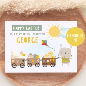 Biglietto di Pasqua personalizzato, Primo biglietto di Pasqua Figlio, Nipote, Coniglio, Coniglio, Cartoline di Pasqua, Nipote, Figlioccio, Cugino, Prima Pasqua, 1a Pasqua