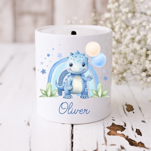 Personalised Little Dinosaur Money Box, Dino Nursery Decor, Personalised Gift, Baby Boy Gift, Christening Keepsake, First Birthday Gift