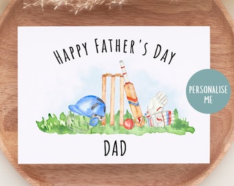 Personalised Father's Day Card, Cricket Card, Sports, Daddy, Grandad, Step Dad, Papa, Pops, Grampy, Happy Fathers Day, Card For Him
