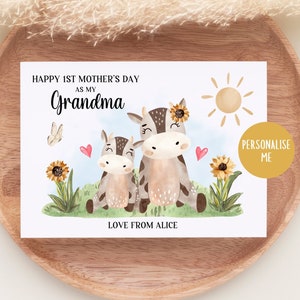 Carte de fête des mères personnalisée, 1ère carte de fête des mères pour maman, première fête des mères, pour maman, de la part des enfants Carte personnalisée de bébé, ferme, vache mignonne