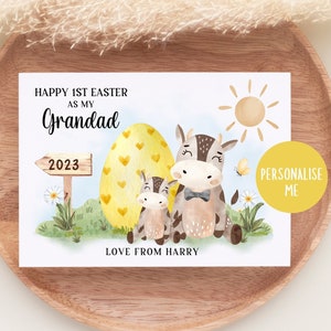 Primeiro cartão de Páscoa do avô, primeiro cartão de Páscoa personalizado para o vovô, cartão do novo neto, primeira Páscoa do bebê, vaca, animais de fazenda